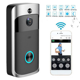 Smart Wireless Wifi Doorbell Ir Camera Intercom Record Home Security Bell Black