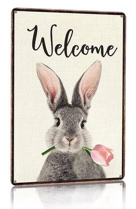 Tph5 Smilelife Funny Bunny Tulip Welcome Vintage Tin Sign For Home Room Yard Garden Party Sp