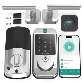 M6-swflh-s Smonet Fingerprint Smart Locks For Front Door With Handle Set Keyl... Fast Ship