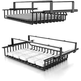 Srjzmly 739713524519 No Drilling Under Desk Cable Management Storage Shelf Metal Black