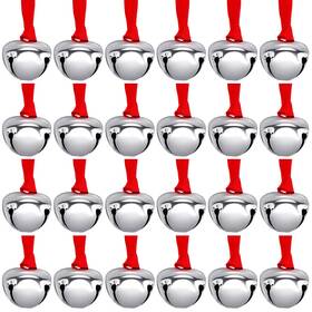 Syhood-52874 Syhood 24 Pieces Christmas Believe Bell Ornaments Gifts Silver With Red Rope
