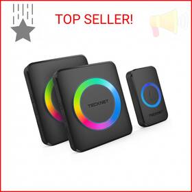 Ip65 Tecknet 445030753725 Wireless Doorbell With 2 Plug-in Receivers Waterproof Doorbells Fo
