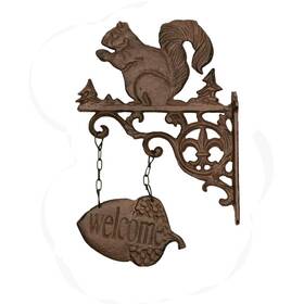 Tg Llc 793888458895 Rustic Cast Iron Welcome Squirrel Hanging Sign Double Sided Front Door Fall P
