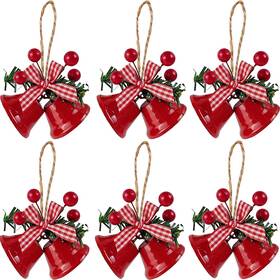 Cbo-6rd Tihood 6pcs 3inch Red Christmas Bells Tree Hanging Ornament Metal Jingle