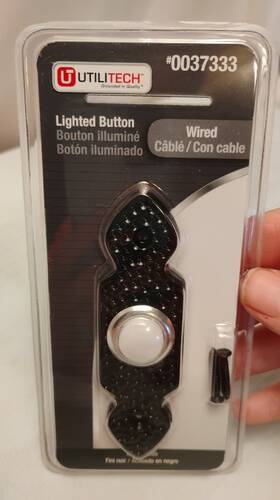 0037333 Utilitech 016963108295 Wired Lighted Button Doorbell #0037333 Black 3.5 Inch L X 1 W