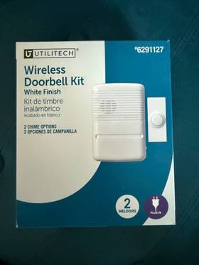 6291127 Utilitech Utility Wireless Doorbell Kit White 2 Melodies Plug-in #6291127