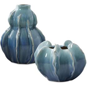 18263 Uttermost Ocean Wave Blue-green Glaze Outdoor Vases Set Of 2