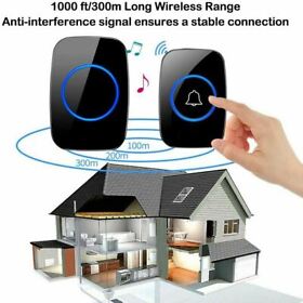Waterproof Wireless Doorbell Adjustable Volume 1000ft Plugin Receiver 60 Chime