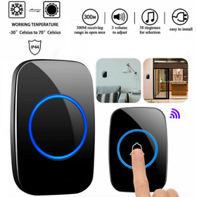 Waterproof Wireless Doorbell Chime Plugin Receiver Adjustable Volume 1000ft Kit