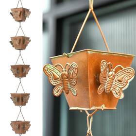 24cf0184 Wenbery 8.5 Ft Golden Rain Chain With Butterfly Design - Decorative Downspout Alterna