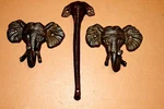 (3) Safari Entry Way Decor, Cast Iron Door Pull & Wall Hooks Elephant Design. Fixed Price $29.73.