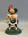 Vintage Cast Iron Door Stop Stacked Farm Animals Cow Pig Rooster Upper Deck. Fixed Price $19.98.