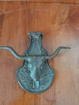 Texas Longhorn Rustic Steer Skull Heavy Cast Iron Door Knocker, 8 W 7 Tall. Fixed Price $135.00.