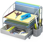 Simple Houseware 3-TIER Desk Organizer With Sliding Drawer, 1 Pack, Silver. Fixed Price $35.76.