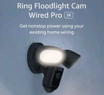 Floodlight Pro Wired Security Camera With 2K Video, Ring Vision, Black. Fixed Price $225.00.