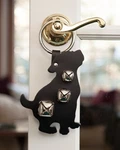 New Jingle Silver Tone Bell Black Leather Puppy Dog Door Knocker Decoration. Fixed Price $18.00.