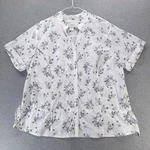 C.j. Banks Blouse Womens 1X White Blue Floral Button Front Short Sleeve Cotton. Fixed Price $16.99.