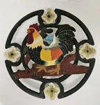 Vintage Colorful 7" Round Cast Iron Rooster Trivet Painted Farm Country Decor. Fixed Price $7.99.