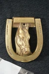 Brass Door Knocker, Head And Horseshoe, 6 1/4 X 5 Inches. Fixed Price $22.50.