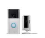 Ring Starter Set Battery Doorbell & Wireless Video W/indoor Cam - Satin Nickel. Fixed Price $125.00.