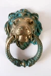 Heavy 2.14 Lb Solid Brass Lion Head Door Knocker - 7.5" Natural Verdigris. Fixed Price $129.00.