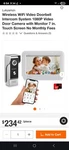 Wireless Wifi Video Doorbointercom System 1080P Camera With Monitor. Fixed Price $65.00.