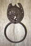 Cast Iron Antique Style Rustic Horse Door Knocker Western Cowboy Towel Ring. Fixed Price $14.99.
