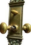 Antique Fleur De Lis,brass Plate W/thumb Lock (1)& DOORKNOB(2)SET. Fixed Price $111.00.