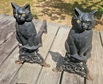 Antique Victorian Cast Cat Andirons Fireplace Pair Black. Fixed Price $455.75.