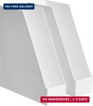 Amazon Basics Rectangular Plastic Desk Organizer, Magazine Rack, White, 2-PACK. Fixed Price $26.63.