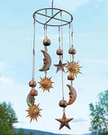 Sun Moon Stars Celestial Hanging Mobile Metal Wind Catcher Chime Copper Patina. Fixed Price $54.90.
