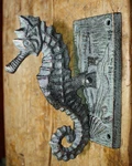 Cast Iron Antique Style Nautical Seahorse Door Knocker Green Finish Shell. Fixed Price $10.99.