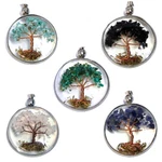Tree Of Life Acrylic Stone Necklace Crushed Chip Inlay Round Pendant Art Jewelry. Fixed Price $17.99.