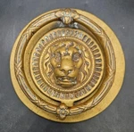 Victorian Brass Lion Head Door Knocker Architectural Old Wreath Flower 6.25"DIA. Fixed Price $93.27.
