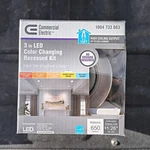 8PK Commercial Electric 3 In. Led Color Changing Recessed Kit Brushed Nickel. Fixed Price $55.24.