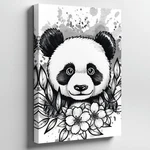Whimsical Black White Illustration Of Cute Panda, Its Wall Art Home Decor. Fixed Price $69.90.