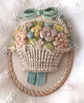 Painted Cast Iron Door Knocker Spring Flower Basket W/ Bow Vintage 3"X4" Vgc. Fixed Price $24.99.