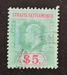Malaya Straits Settlements 1906 King Edward Vii $5 Green And Red Sg 167 Used. Fixed Price $25.99.