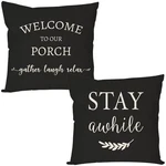 Pandicorn Welcome To Our Porch Stay Awhile Farmhouse Throw Pillow Covers 18X1.... Fixed Price $23.99.