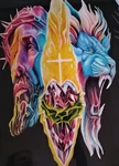 Colorful Tattoo Flash Lion Jesus Face Cross Heart Design. Fixed Price $100.00.