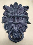 9" Door Knocker Cast Iron Northwind Green Man Face Verdigris. Fixed Price $34.95.