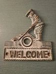 Vintage Solid Brass Golfer Doorbell Frame, Patina-very Good. Fixed Price $32.00.