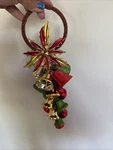 Red Green Gold Tone Jingle Bells Door Knob Hanger Christmas Poinsettias Like. Fixed Price $9.95.