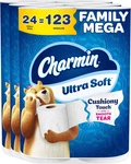 Charmin Ultra Soft Cushiony Touch Toilet Paper, 24 Family Mega = 123 Regular Rol. Fixed Price $58.26.