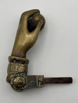 Antique Solid Brass Hand On Ball Victorian Door Knocker Hinged Striker. Fixed Price $145.00.