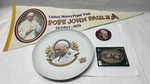 Vintage 1979 Pope John Paul Ii 30 Inch Pennant Christ Peace Glass Button Plate. Fixed Price $39.99.