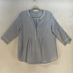 Symple Nyc Linen Lace Top Women Sz Blue Ladder Button Front Vneck Tunic. Fixed Price $20.57.