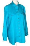 100% Linen Shirt Symple Nyc Turquoise Teal Button Up Roll Tab Sleeves. Fixed Price $27.99.