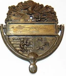 Vintage Door Knocker Antique Brass Metal Castle Name Plate Helmet Lions Shield. Fixed Price $44.97.