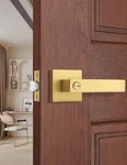 Tinewa 1 Pack Heavy Duty Gold Square Privacy Interior Door Levers, Satin Brass. Fixed Price $43.99.